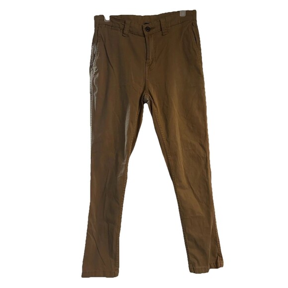 George Slim Fit Chino Pants Men's 28/30 Brown Tan Casual Stretch Flat Front - Picture 2 of 5